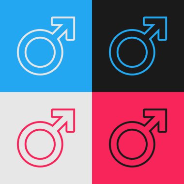 Renk çizgisi Renk arka planda yalıtılmış erkek cinsiyet sembolü simgesi. Vintage tarzı çizim. Vektör İllüstrasyonu