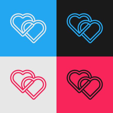 Renk çizgisi Renk arka planda yalıtılmış İki Bağlantılı Kalpler simgesi. Romantik sembol bağlantılı, katılmak, tutku ve düğün. Sevgililer günü sembolü. Vintage tarzı çizim. Vektör İllüstrasyonu