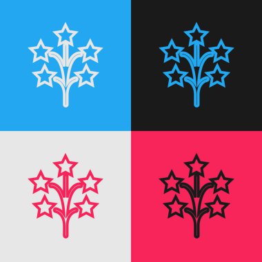 Renk çizgisi Havai fişek simgesi renk arka planda yalıtılmış. Eğlenceli parti kavramı. Patlayıcı piroteknik sembol. Vintage tarzı çizim. Vektör İllüstrasyonu