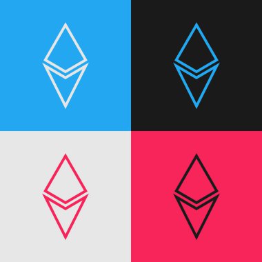 Renk çizgisi Cryptocurrency sikke Ethereum Eth simgesi renk arka planda izole. Altcoin sembolü. Blockchain tabanlı güvenli kripto para birimi. Vintage tarzı çizim. Vektör İllüstrasyonu