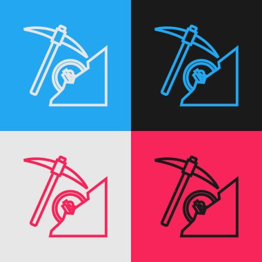 Renk çizgisi Cryptocurrency bulut madenciliği simgesi renk arka planda yalıtılmış. Kazma ile bulut, bitcoin, dijital para piyasası, cryptocoin cüzdan. Vintage tarzı çizim. Vektör İllüstrasyonu