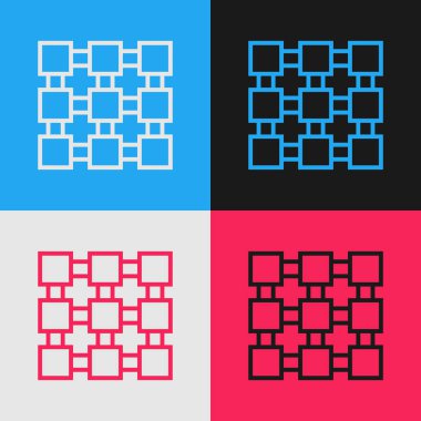 Renk çizgisi Blockchain teknoloji simgesi renk arka planda yalıtılmış. Kripto para birimi verileri. Soyut geometrik blok zincir ağ teknolojisi iş. Vintage tarzı çizim. Vektör İllüstrasyonu