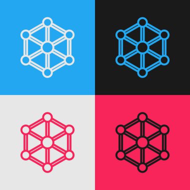 Renk çizgisi Blockchain teknoloji simgesi renk arka planda yalıtılmış. Kripto para birimi verileri. Soyut geometrik blok zincir ağ teknolojisi iş. Vintage tarzı çizim. Vektör İllüstrasyonu