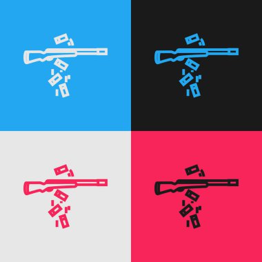 Renk çizgisi Renk arka planda yalıtılmış silah çekim simgesi. Vintage tarzı çizim. Vektör İllüstrasyonu