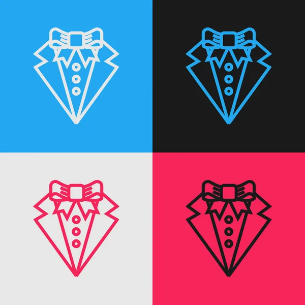 Kleur regelpak pictogram geïsoleerd op kleur achtergrond. Tuxedo. Bruiloft kostuums met stropdas. Vintage stijl tekening. Vector illustratie — Stockvector