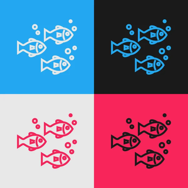 Ligne de couleur Icône de poisson isolé sur fond de couleur. Dessin style vintage. Illustration vectorielle — Image vectorielle
