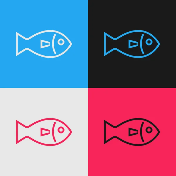 Farblinie Fisch-Symbol isoliert auf farbigem Hintergrund. Vintage-Stil Zeichnung. Vektorillustration — Stockvektor