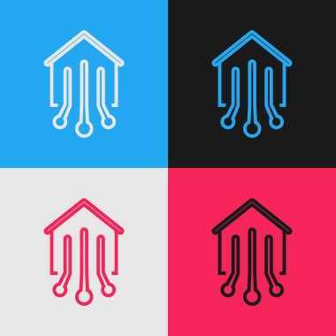 Renk çizgisi Renk arka planda yalıtılmış Akıllı ev simgesi. Uzaktan kumanda. Vintage tarzı çizim. Vektör İllüstrasyonu