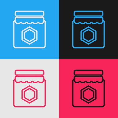 Renk arka planda izole bal simgesinin renk çizgisi Kavanoz. Yemek bankası. Tatlı doğal gıda sembolü. Vintage tarzı çizim. Vektör İllüstrasyonu