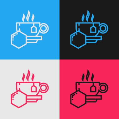 Renk arka planda izole bal simgesi ile renk hattı Çay Fincan. Tatlı doğal yemekler. Vintage tarzı çizim. Vektör İllüstrasyonu