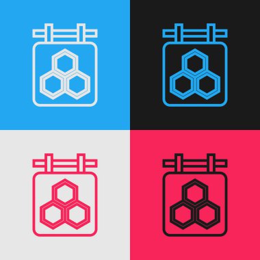 Renk arka planda izole petek ile Renk çizgisi Asma işareti. Tabela simgesi. Bal hücreleri sembolü. Tatlı doğal yemekler. Vintage tarzı çizim. Vektör İllüstrasyonu