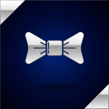 Gümüş Papyon simgesi koyu mavi arka plan üzerinde izole. Vektör İllüstrasyonu