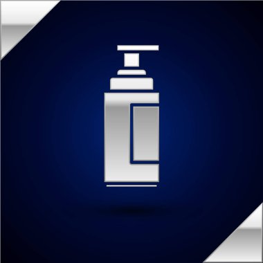 Koyu mavi arka planda izole edilmiş gümüş krem veya losyon kozmetik tüp ikonu. Erkekler için vücut bakım ürünleri. Vektör İllüstrasyonu