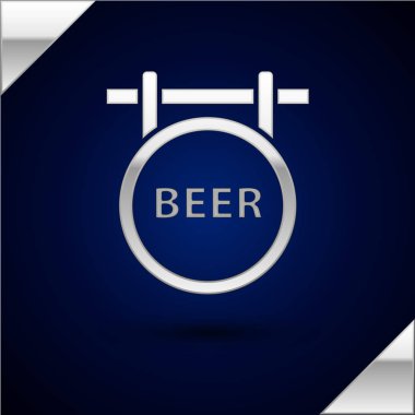 Koyu mavi arka plan üzerinde izole yazıt Bira simgesi ile Silver Street tabela. Reklam bar, kafe, pub, restoran için uygundur. Vektör İllüstrasyonu