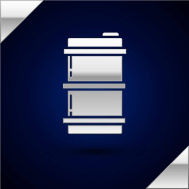 Gümüş Metal bira fıçı simgesi koyu mavi arka plan izole. Vektör İllüstrasyonu