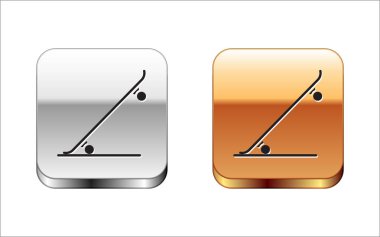 Siyah Kaykay simgesi beyaz arka plan üzerinde izole. Ekstrem sporlar. Spor ekipmanları. Gümüş-altın kare düğme. Vektör İllüstrasyonu