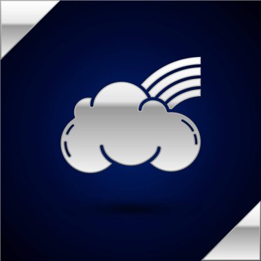 Koyu mavi arka planda izole edilmiş bulutsimgesine sahip Gümüş Gökkuşağı. Vektör İllüstrasyonu