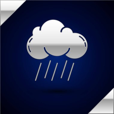 Koyu mavi arka plan üzerinde izole yağmur simgesi ile Gümüş Bulut. Yağmur damlaları ile yağmur bulutu yağış. Vektör İllüstrasyonu