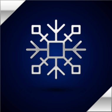 Gümüş Kar Tanesi simgesi koyu mavi arka plan üzerinde izole. Vektör İllüstrasyonu