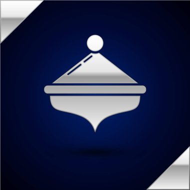 Gümüş Hanuka dreidel simgesi koyu mavi arka plan izole. Vektör İllüstrasyonu