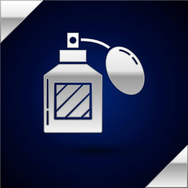 Silver Aftershave icon isolated on dark blue background. Cologne spray icon. Male perfume bottle. Vector Illustration — Stock Vector