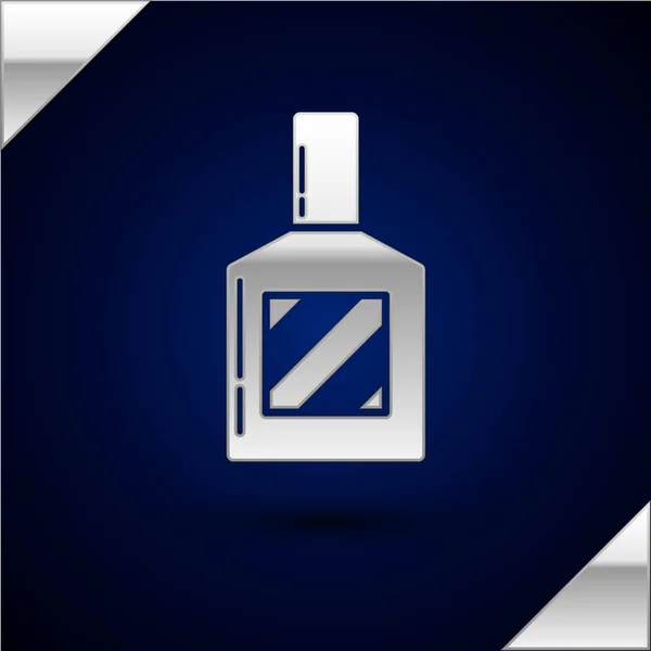 Argent icône Aftershave isolé sur fond bleu foncé. Cologne icône de pulvérisation. Flacon de parfum masculin. Illustration vectorielle — Image vectorielle