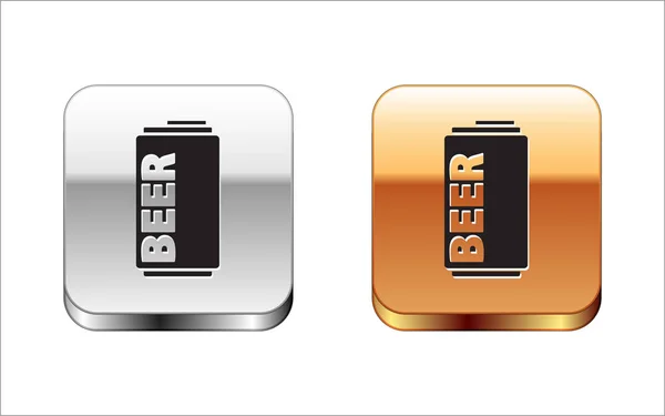 黑色啤酒可以图标隔离在白色背景上。银金方形按钮。矢量插图 — 图库矢量图片