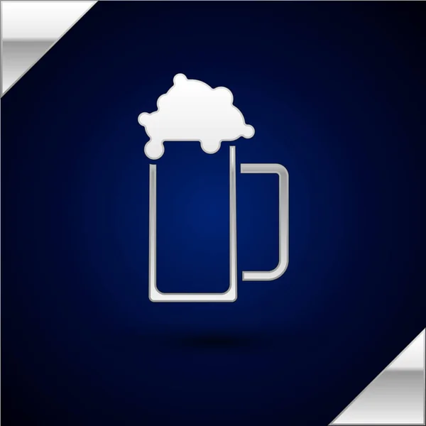 Icono de vaso de plata de cerveza aislado sobre fondo azul oscuro. Ilustración vectorial — Vector de stock