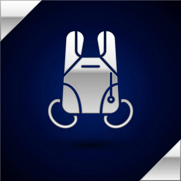 Silver fallskärms ikon isolerad på Mörkblå bakgrund. Extrem sport. Sportutrustning. Vektor illustration — Stock vektor