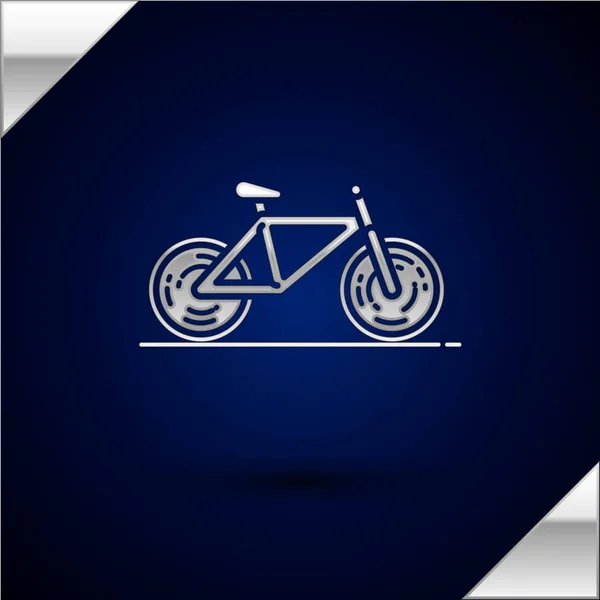 Ícone de bicicleta de prata isolado no fundo azul escuro. Corrida de bicicleta. Desporto extremo. Equipamento desportivo. Ilustração vetorial — Vetor de Stock