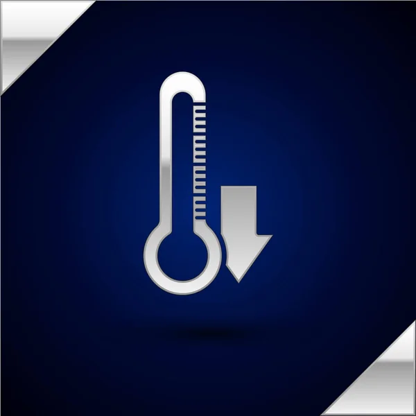 Ασημένιο εικονίδιο θερμόμετρου απομονώνεται σε σκούρο μπλε φόντο. Απεικόνιση διανυσματικών φορέων — Διανυσματικό Αρχείο