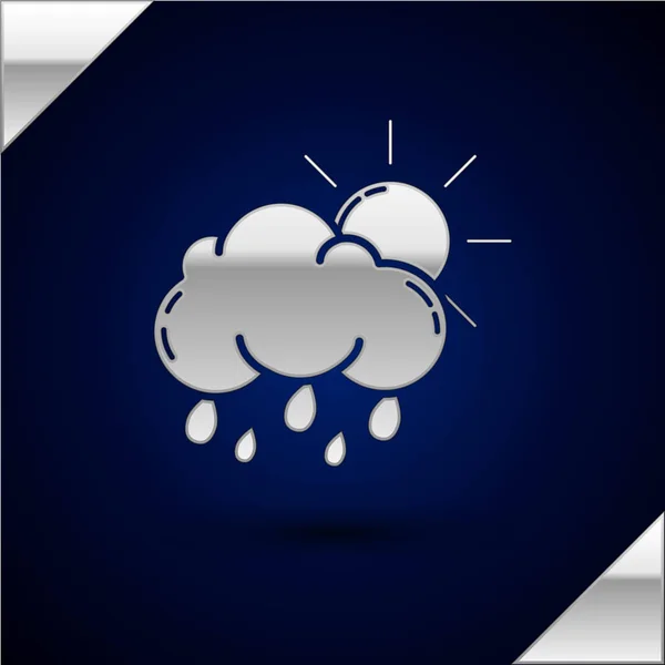 Koyu mavi arka plan üzerinde izole yağmur ve güneş simgesi ile Gümüş Bulut. Yağmur damlaları ile yağmur bulutu yağış. Vektör İllüstrasyonu — Stok Vektör