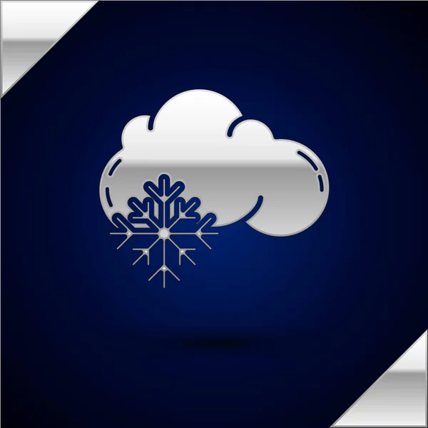Silberne Wolke mit Schneeikone auf dunkelblauem Hintergrund. Wolke mit Schneeflocken. einzelnes Wettersymbol. Schneeschild. Vektorillustration — Stockvektor