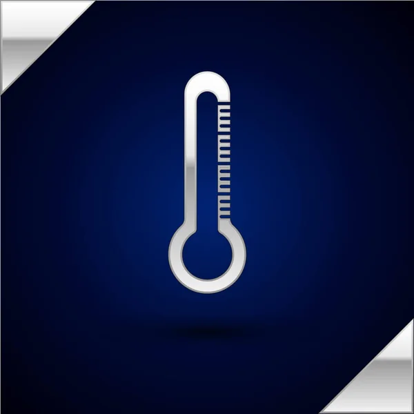 Zilveren thermometer pictogram geïsoleerd op donker blauwe achtergrond. Vector illustratie — Stockvector