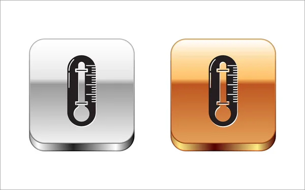 Zwarte thermometer pictogram geïsoleerd op witte achtergrond. Zilver-gouden vierkante knop. Vector illustratie — Stockvector