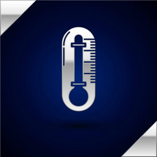 Zilveren thermometer pictogram geïsoleerd op donker blauwe achtergrond. Vector illustratie — Stockvector