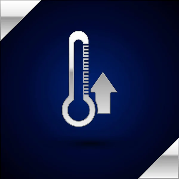 Zilveren thermometer pictogram geïsoleerd op donker blauwe achtergrond. Vector illustratie — Stockvector
