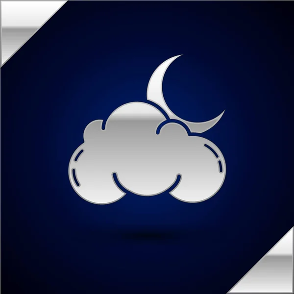 Silver Cloud with moon and stars icon isolated on dark blue background. Cloudy night sign. Sleep dreams symbol. Night or bed time sign. Vector Illustration — 스톡 벡터