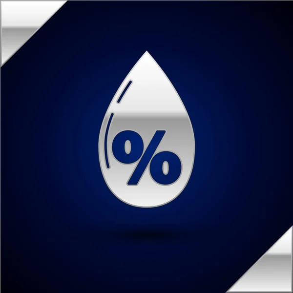 Silver Water drop percentage icon isolated on dark blue background. Humidity analysis. Vector Illustration — Stock Vector