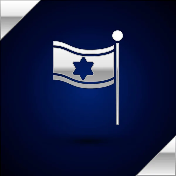 Bandera de Plata de Israel icono aislado sobre fondo azul oscuro. Símbolo patriótico nacional. Ilustración vectorial — Vector de stock