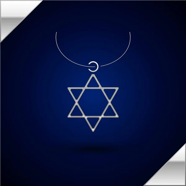 Silver Star of David nyaklánc a lánc ikon izolált sötétkék háttér. Zsidó vallás szimbóluma. Izrael jelképe. Ékszer és kiegészítők. Vektoros illusztráció — Stock Vector