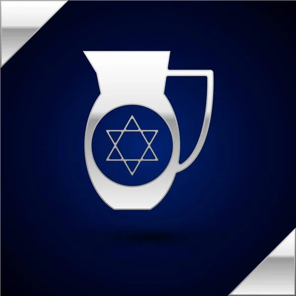 Silver Decanter with star of david icon isolated on dark blue background. Pottery jug. Organic product in carafe. Vector Illustration — 图库矢量图片