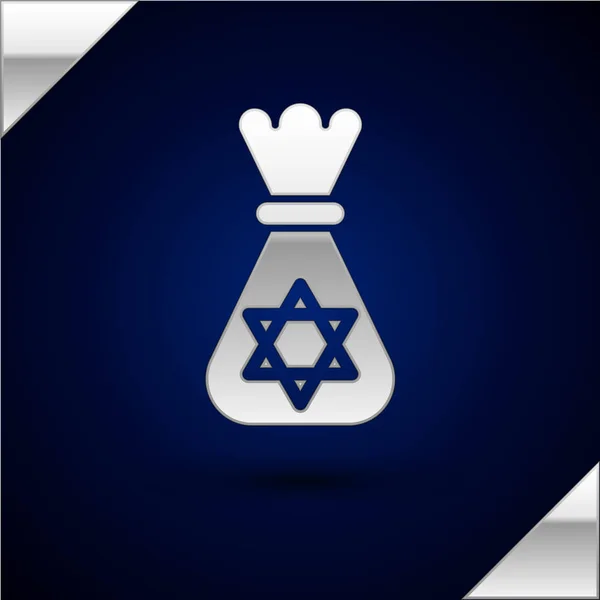 Silver Jewish money bag with star of david icon isolated on dark blue background. Currency symbol. Vector Illustration — Stok Vektör