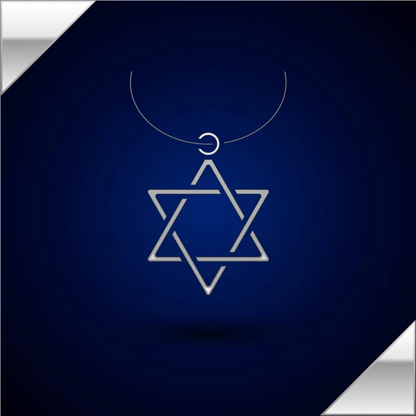 Silberner Stern der david Halskette auf Kettensymbol isoliert auf dunkelblauem Hintergrund. jüdisches Religionssymbol. Symbol des Israel. Schmuck und Accessoires. Vektorillustration — Stockvektor