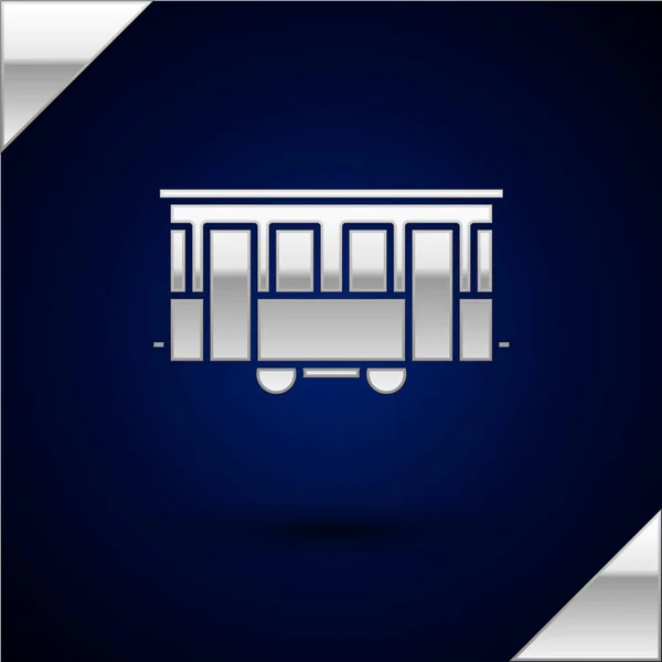 Silver Vieille icône de tramway de la ville isolé sur fond bleu foncé. Symbole des transports publics. Illustration vectorielle — Image vectorielle