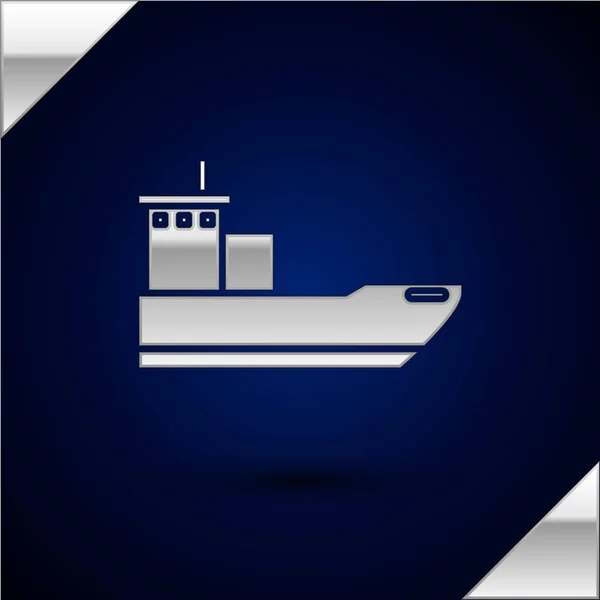 Silver Cargo ship icon isolated on dark blue background. Vector Illustration — Stock Vector