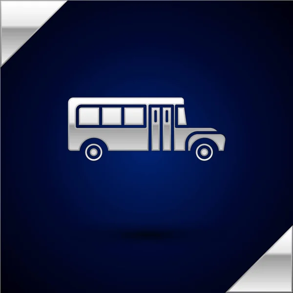 Zilveren schoolbus icoon geïsoleerd op donker blauwe achtergrond. Symbool voor openbaar vervoer. Vector illustratie — Stockvector