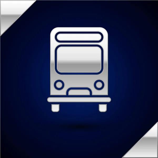 Icono Silver Bus aislado sobre fondo azul oscuro. Concepto de transporte. Autobús señal de transporte turístico. Símbolo turístico o de vehículo público. Ilustración vectorial — Vector de stock