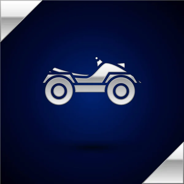 Silver All Terrain Vehicle або ATV піктограма мотоцикла ізольована на темно-синьому фоні. Чотиримісний велосипед. Екстремальний спорт. Векторна ілюстрація — стоковий вектор