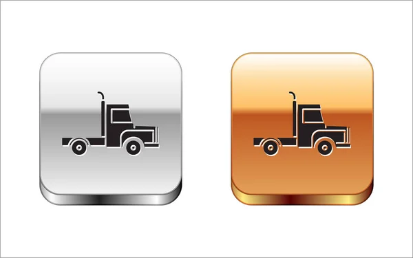 Schwarze Lieferwagen-Ikone isoliert auf weißem Hintergrund. Silber-Gold quadratischer Knopf. Vektorillustration — Stockvektor